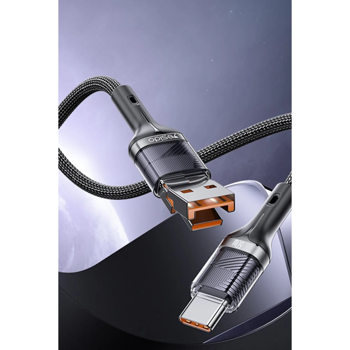 Yesido CA165C 1.2M 2in1 Bir Ucu USB ve Type-C to Type-C PD Hızlı Şarj Kablosu - Siyah
