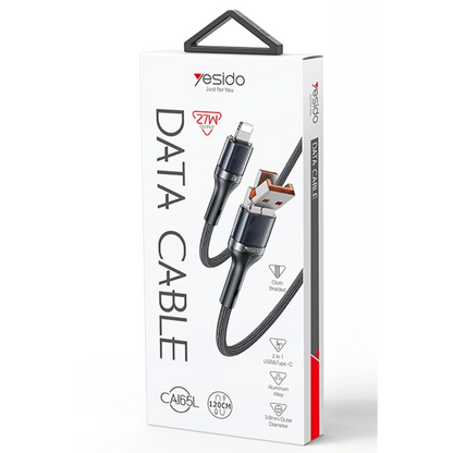 Yesido CA165L 1.2M Bir Ucu USB ve Type-C to Lightning PD Hızlı Şarj Kablosu - Siyah