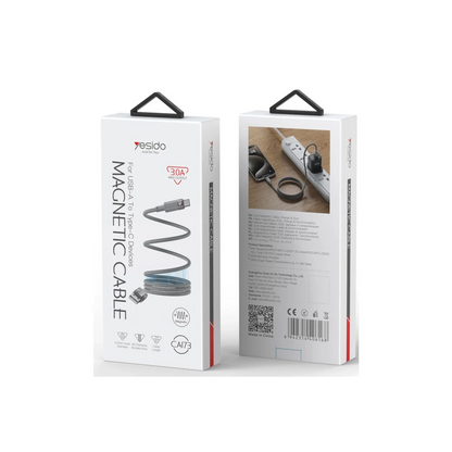 Yesido CA173 1M 60W USB to Type-C Manyetik Katlanma Özellikli PD Hızlı Şarj Kablosu - Gri