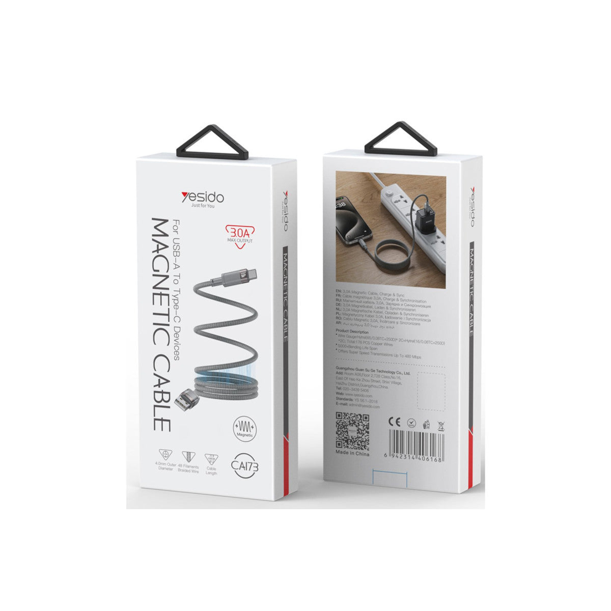 Yesido CA173 1M 60W USB to Type-C Manyetik Katlanma Özellikli PD Hızlı Şarj Kablosu
