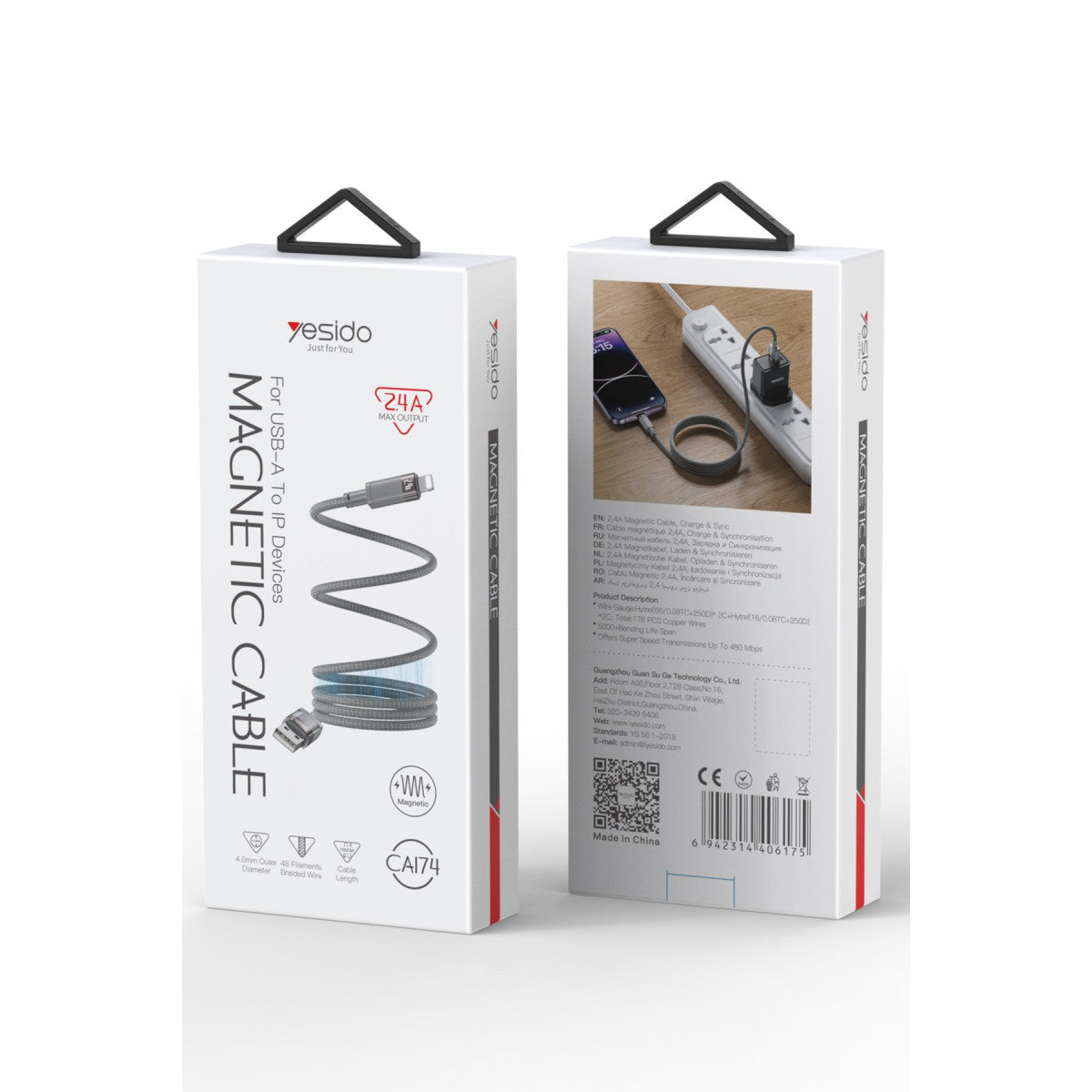 Yesido CA174 1M 27W USB to Lightning Manyetik Katlanma Özellikli PD Hızlı Şarj Kablosu