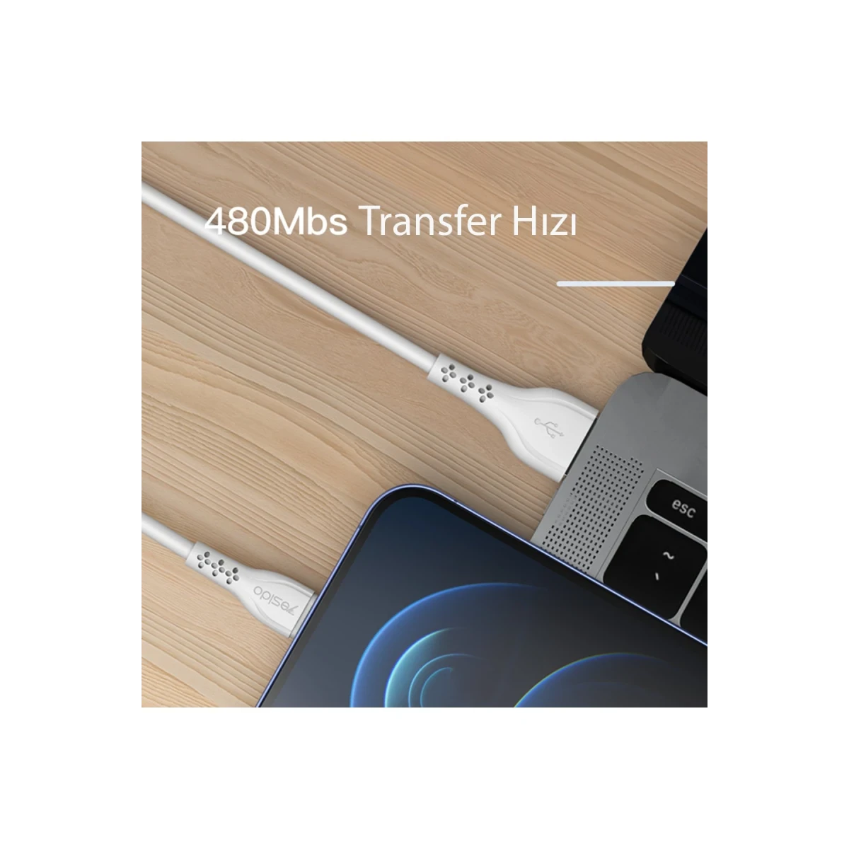 Yesido CA71 1M 2A Usb to Lightning Hızlı Şarj Kablosu - Beyaz