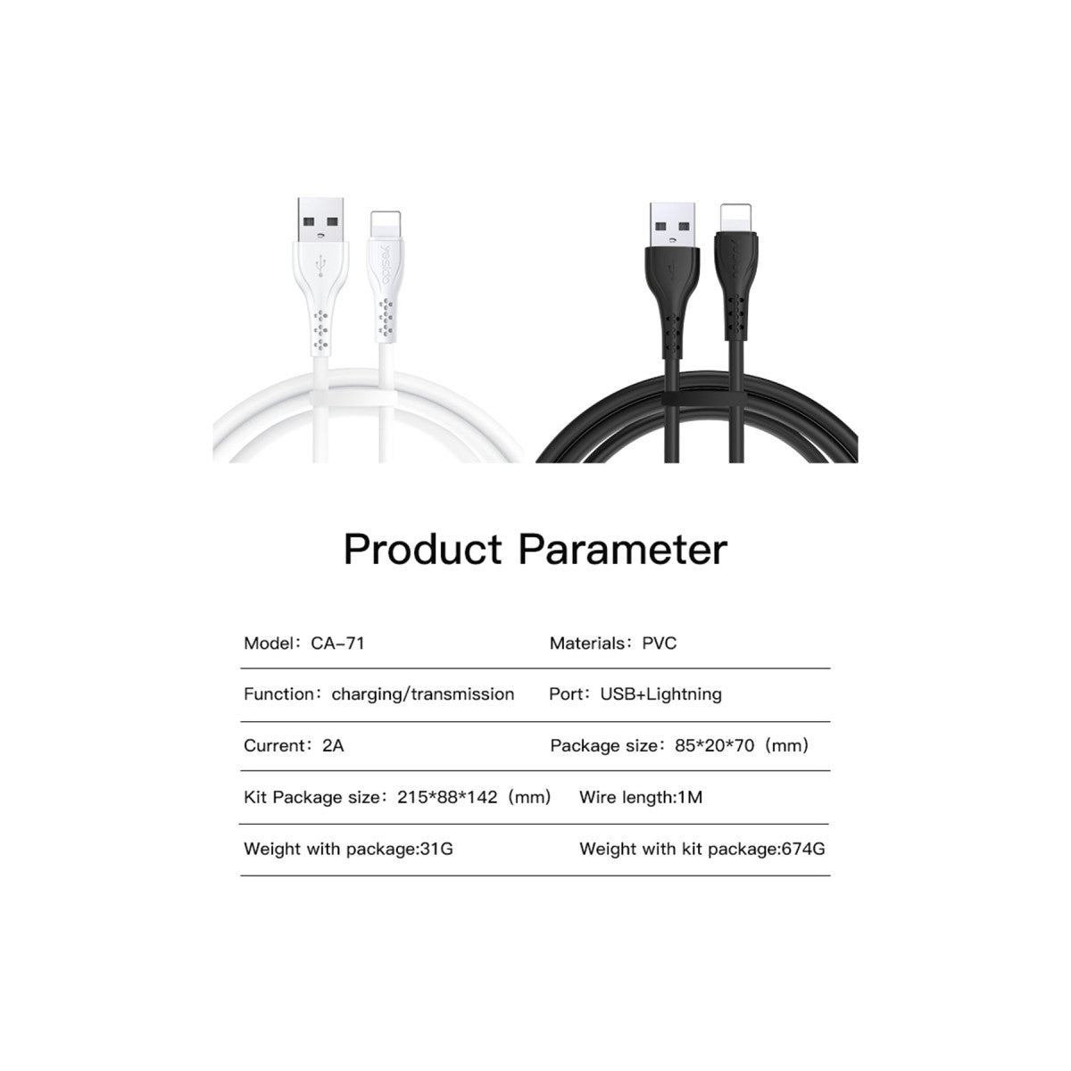 Yesido CA71 1M 2A Usb to Lightning Hızlı Şarj Kablosu