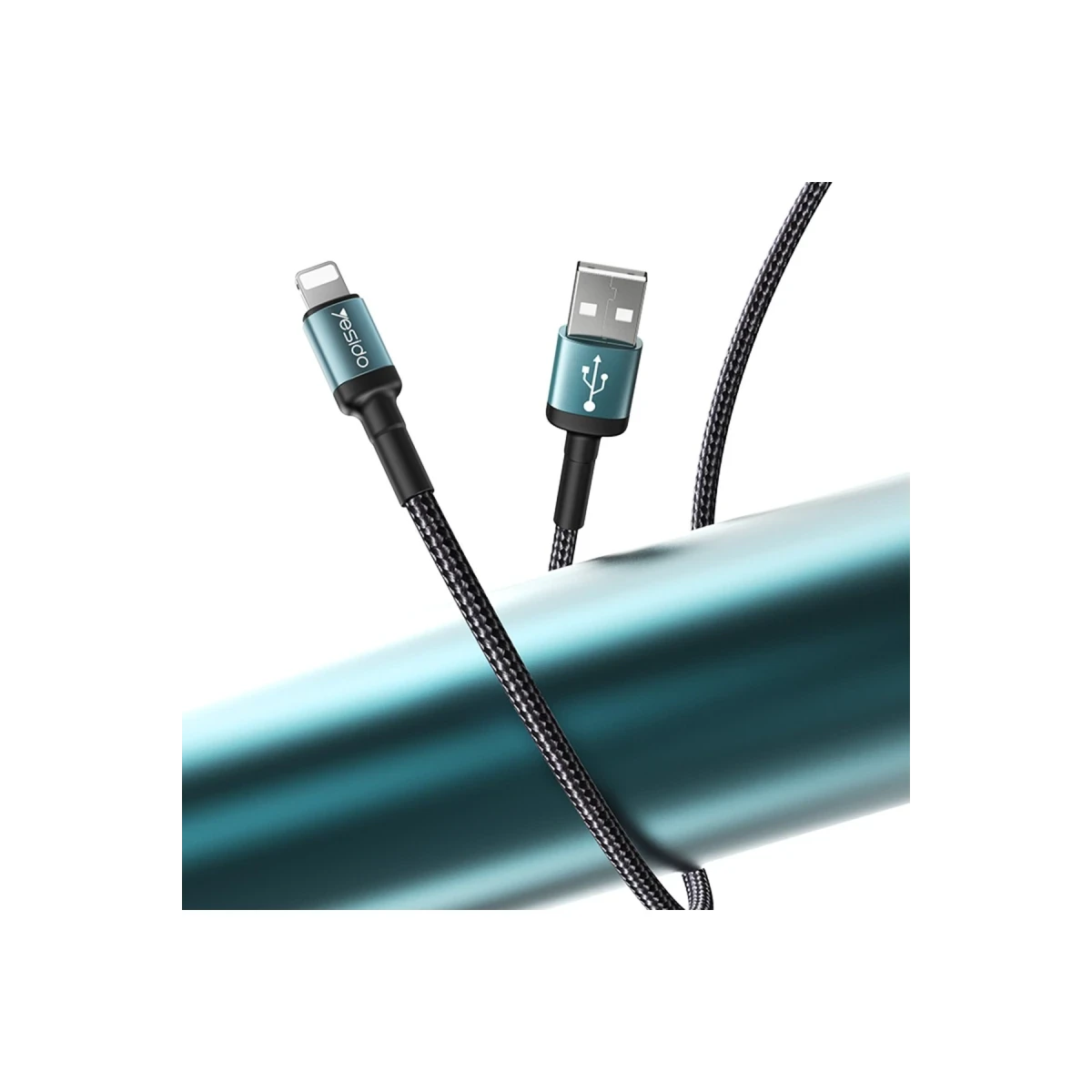 Yesido CA74 1.2M 2.4A Hasırlı Usb to Lightning Hızlı Şarj Kablosu - Siyah