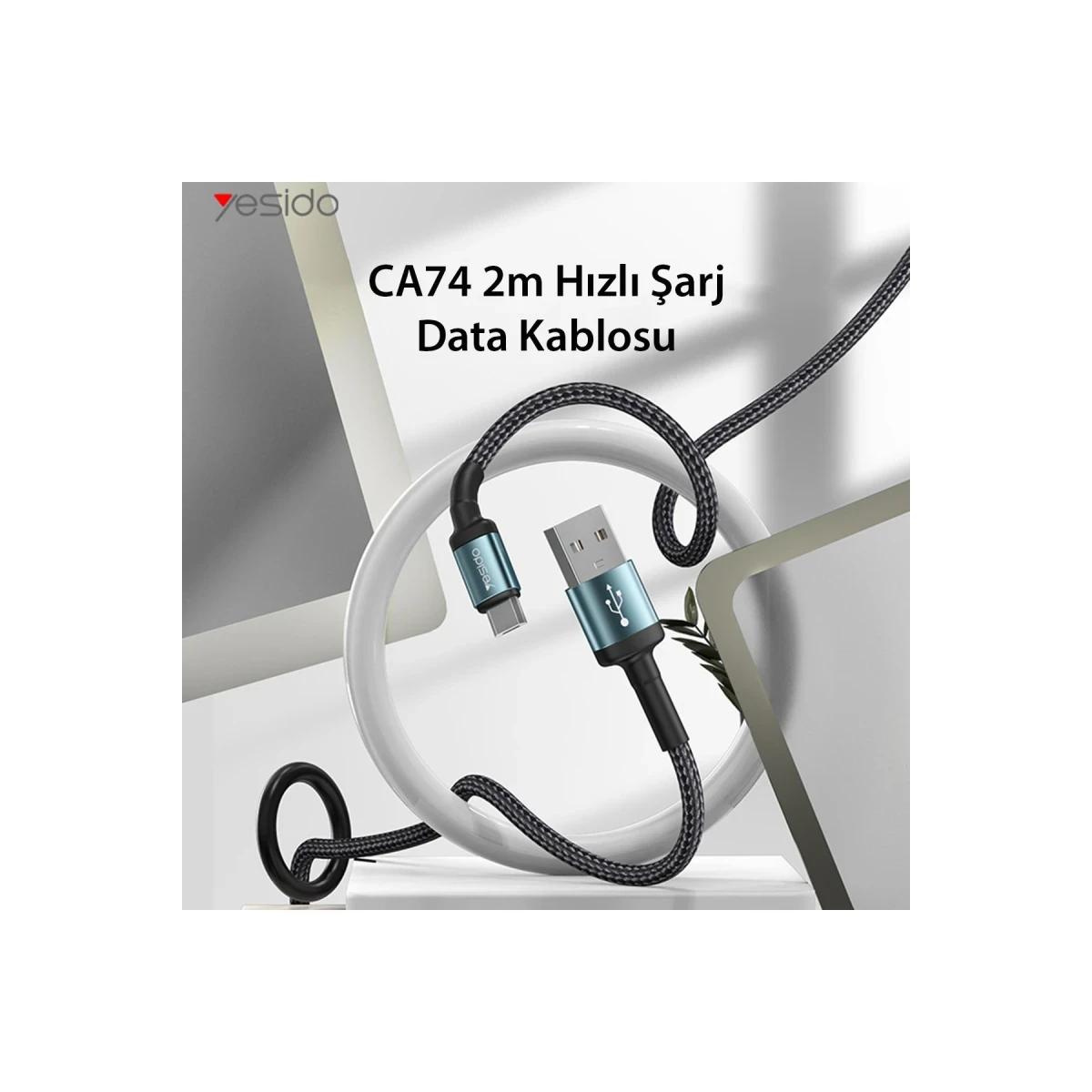 Yesido CA74 1.2M 2.4A Hasırlı Usb to Lightning Hızlı Şarj Kablosu - Siyah