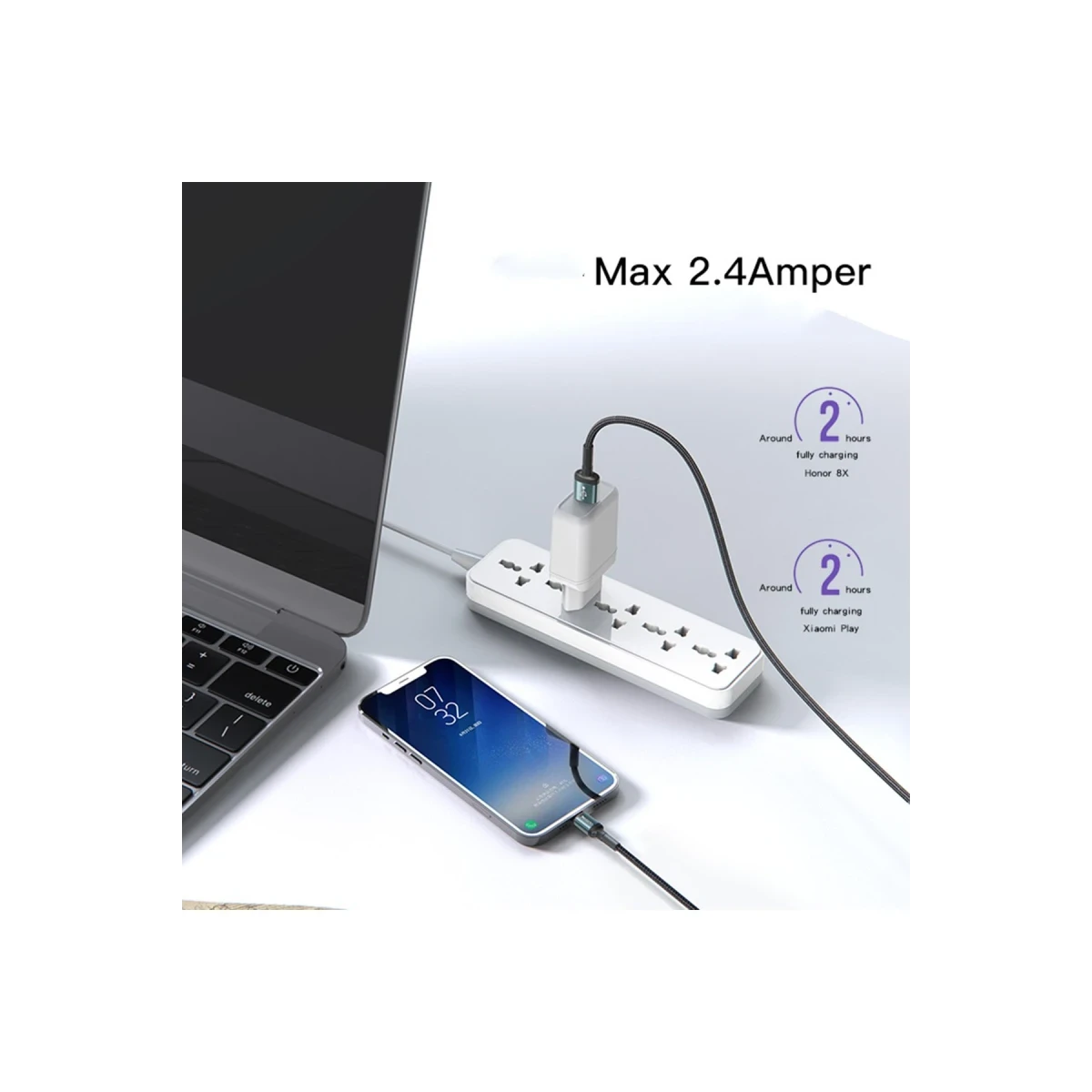 Yesido CA74 1.2M 2.4A Hasırlı Usb to Lightning Hızlı Şarj Kablosu - Siyah