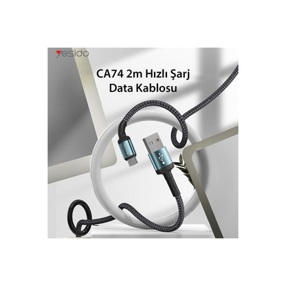 Yesido CA74 1.2M 2.4A Hasırlı Usb to Lightning Hızlı Şarj Kablosu