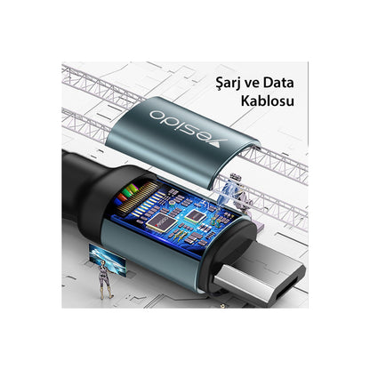 Yesido CA74 1.2M 2.4A Hasırlı Usb to Type-C Hızlı Şarj Kablosu