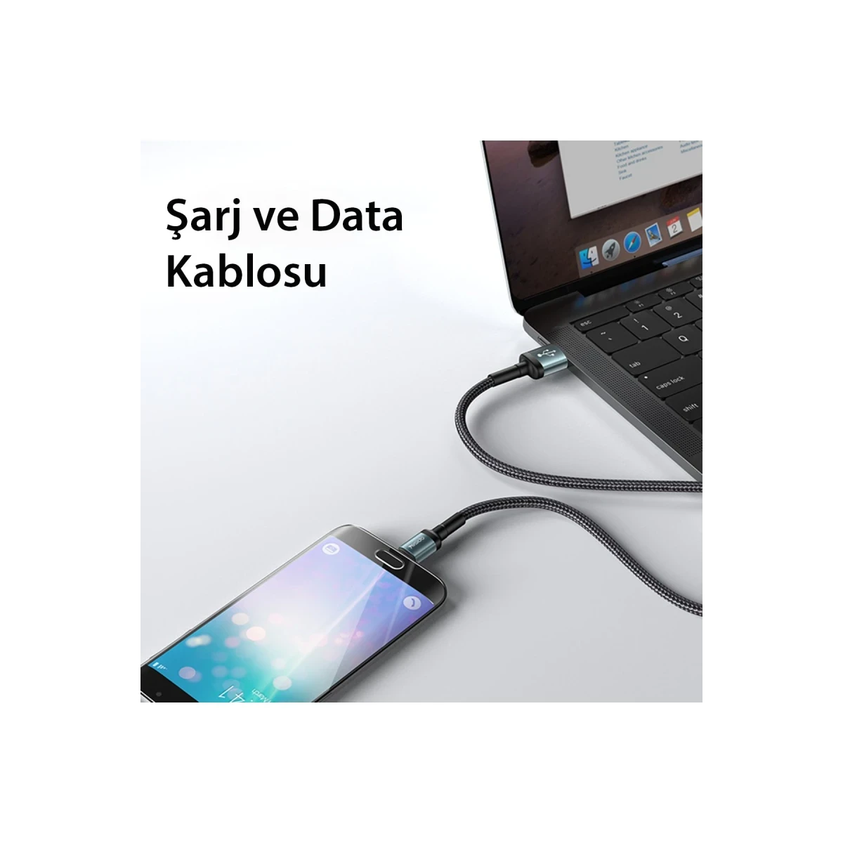 Yesido CA75 2M 2.4A Hasırlı Usb to Lightning Hızlı Şarj Kablosu - Siyah