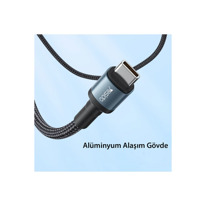 Yesido CA78 1.2M 60W Hasırlı Type-C to Type-C PD Hızlı Şarj Kablosu - Siyah