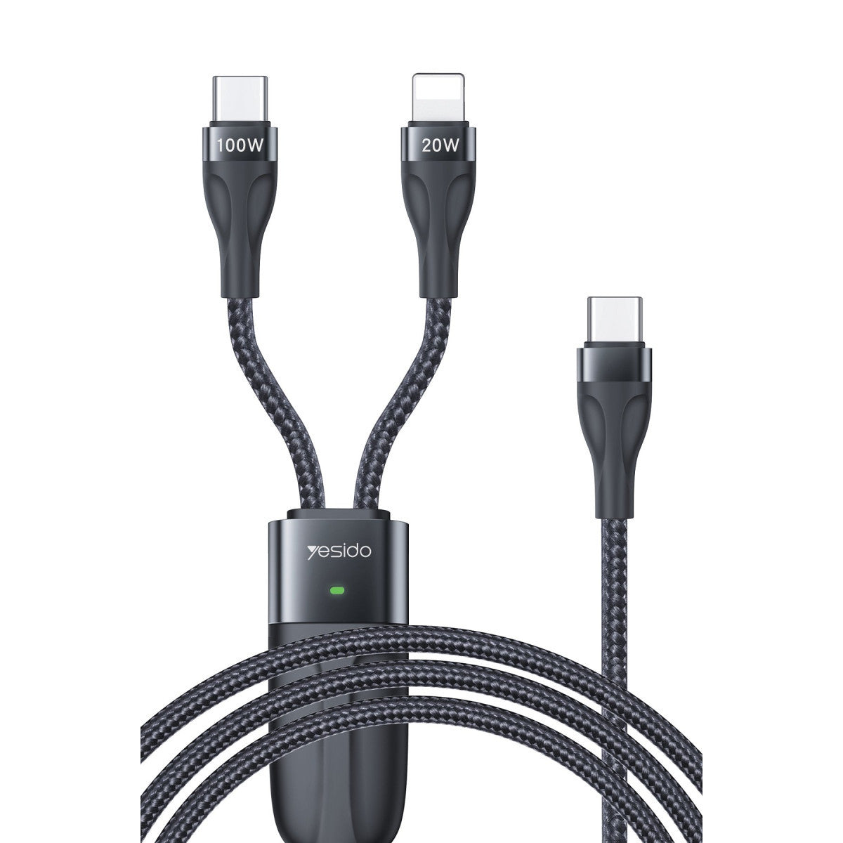 Yesido CA87 1.4M Type-C to 100W Type-C ve 20W Lightning Çift Çıkışlı 2in1 PD Hızlı Şarj Kablosu