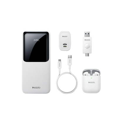 Yesido CG10 5in1 12W Şarj Aleti Kablo Powerbank Flash Bellek Airpods Set - Beyaz
