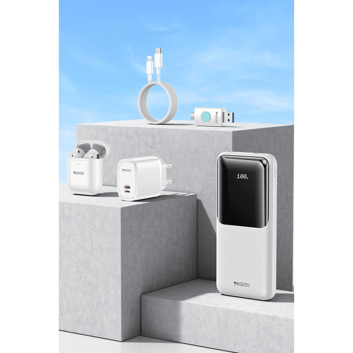 Yesido CG10 5in1 12W Şarj Aleti Kablo Powerbank Flash Bellek Airpods Set