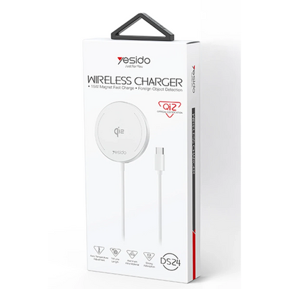 Yesido DS24 1M Type-C Kablo 15W Kablosuz Şarj Aleti - Beyaz