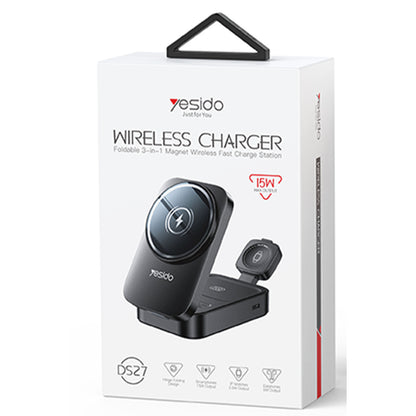 Yesido DS27 3in1 Katlanabilir 15W Kablosuz Şarj Destekli Masaüstü Kablosuz Şarj Standı