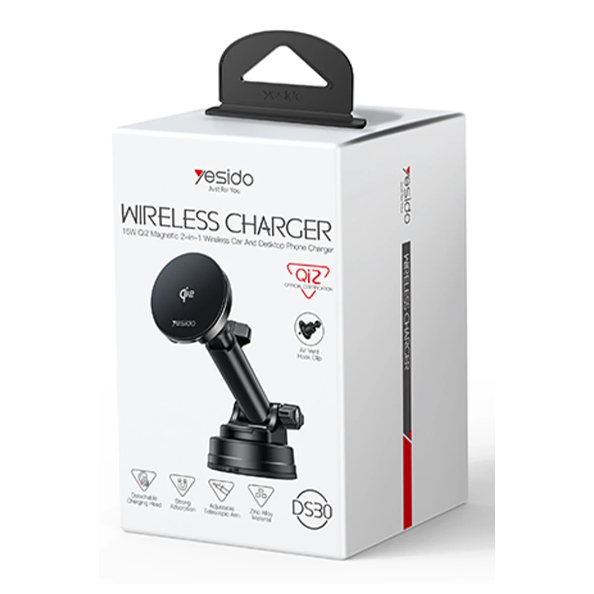 Yesido DS30 2in1 Izgara Klipsli ve Vantuzlu 15W Kablosuz Şarjlı Manyetik Magsafe Araç Tutucu - Siyah