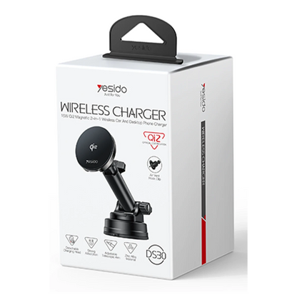 Yesido DS30 2in1 Izgara Klipsli ve Vantuzlu 15W Kablosuz Şarjlı Manyetik Magsafe Araç Tutucu - Siyah