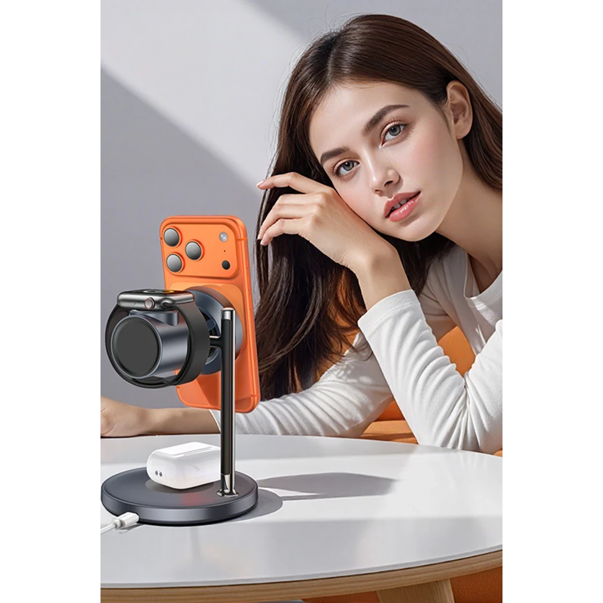Yesido DS40 Qi2.2 25W Hızlı Şarj Destekli Apple Watch ve Samsung Watch Uyumlu Manyetik Masaüstü Kablosuz Şarj Cihazı  - Siyah