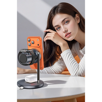 Yesido DS40 Qi2.2 25W Hızlı Şarj Destekli Apple Watch ve Samsung Watch Uyumlu Manyetik Masaüstü Kablosuz Şarj Cihazı  - Siyah
