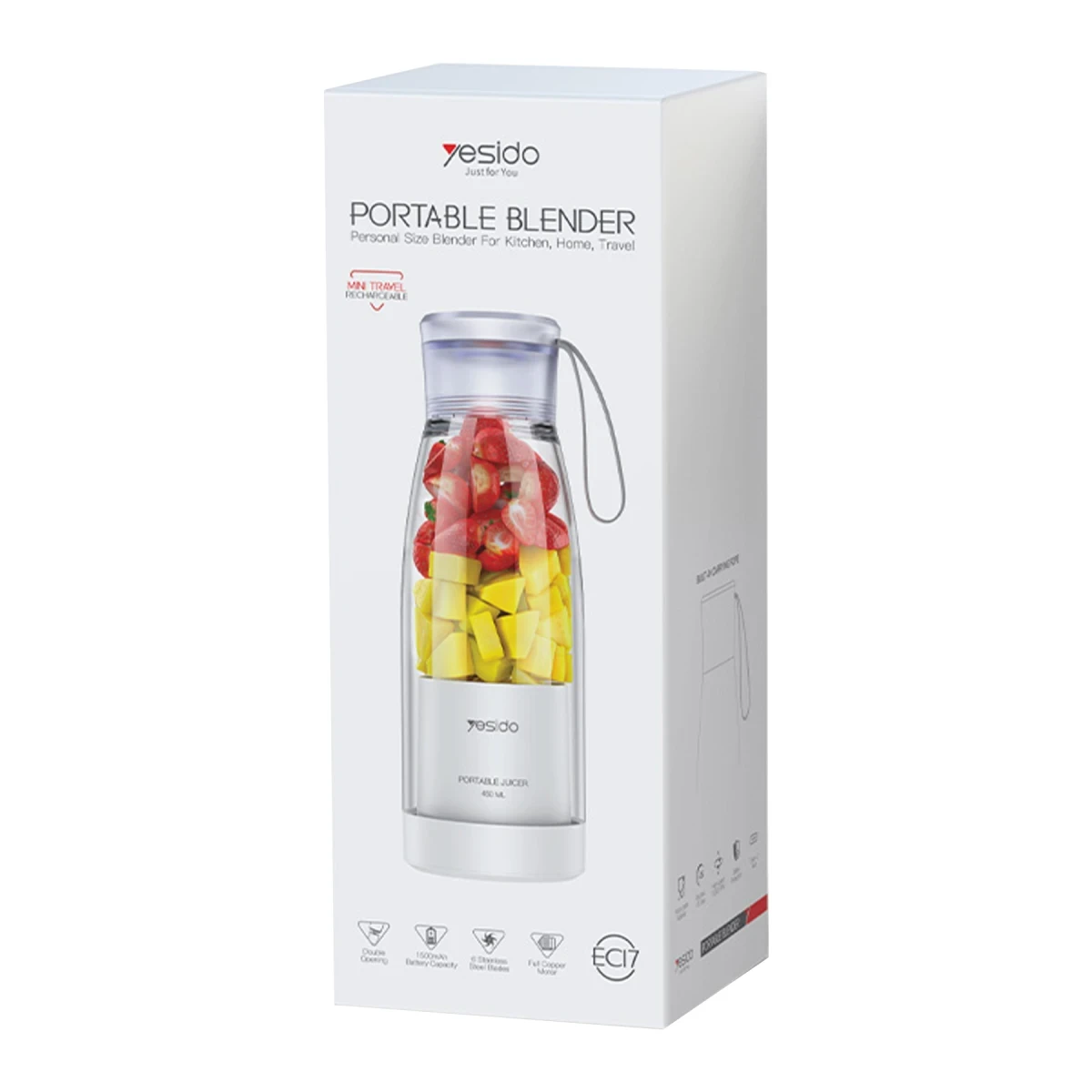 Yesido EC17 80W 18.500 RPM Hızında Şarjlı Taşınabilir Blender - Beyaz