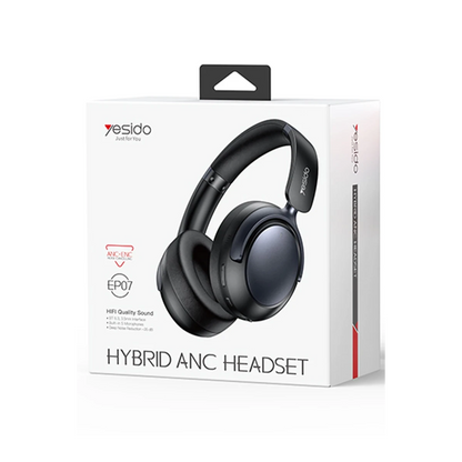Yesido EP07 BT 5.3 Hibrit Aktif Gürültü Engelleyici Özellikli Kafaüstü Bluetooth Kulaklık - Siyah