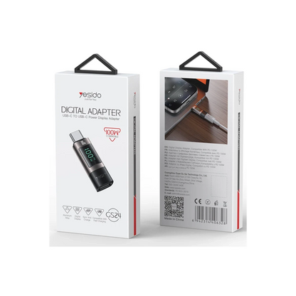 Yesido GS24 Type-C to Type-C 100W Dijital Ekranlı Dönüştürücü - Siyah
