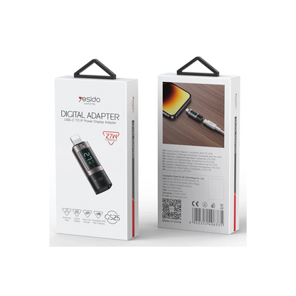Yesido GS25 Lightning to Type-C 27W Dijital Ekranlı Dönüştürücü - Siyah
