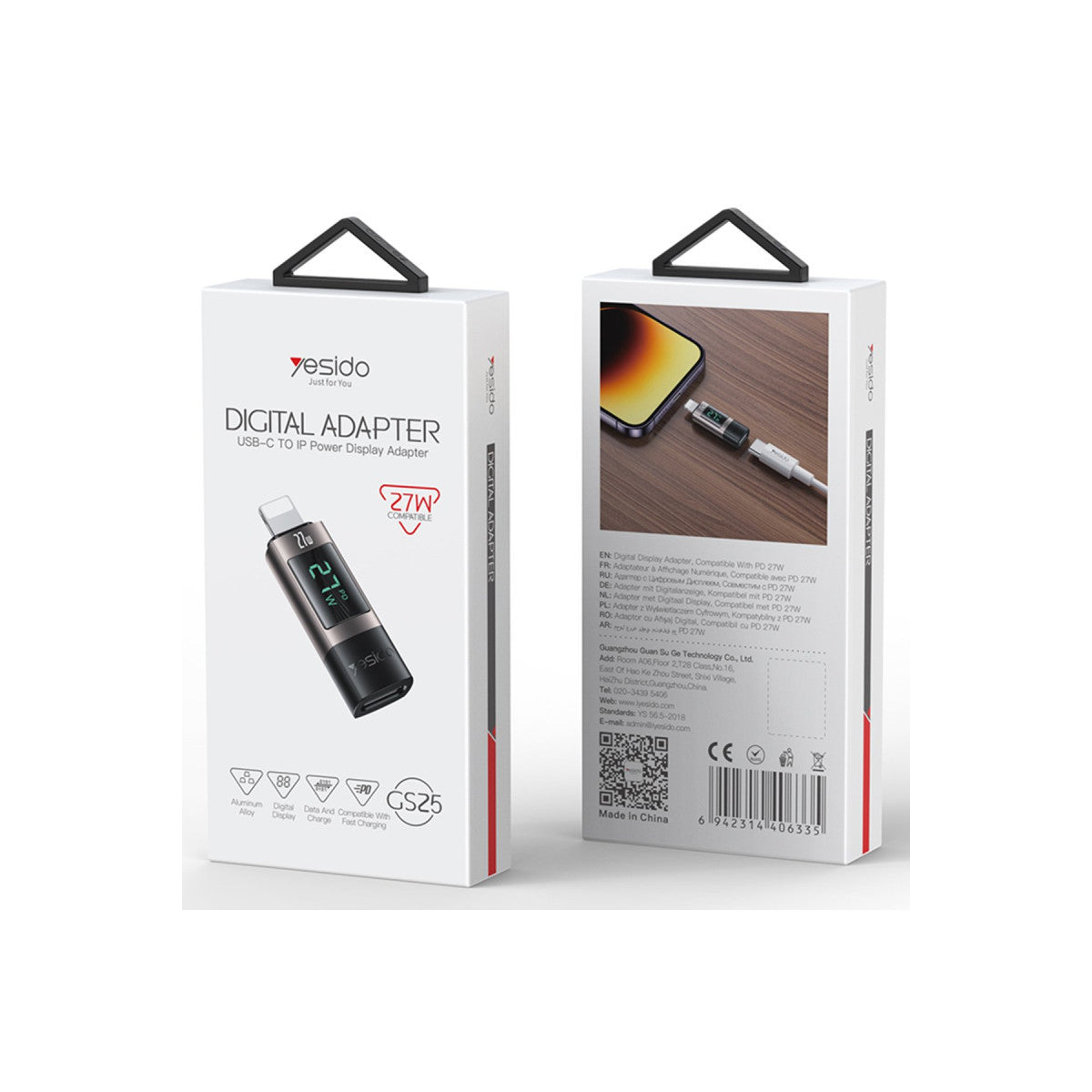 Yesido GS25 Lightning to Type-C 27W Dijital Ekranlı Dönüştürücü