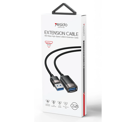 Yesido GS26 1.5M USB to Dişi USB 480 Mbps Data Aktarım Hızlı Dönüştürücü Kablo - Siyah
