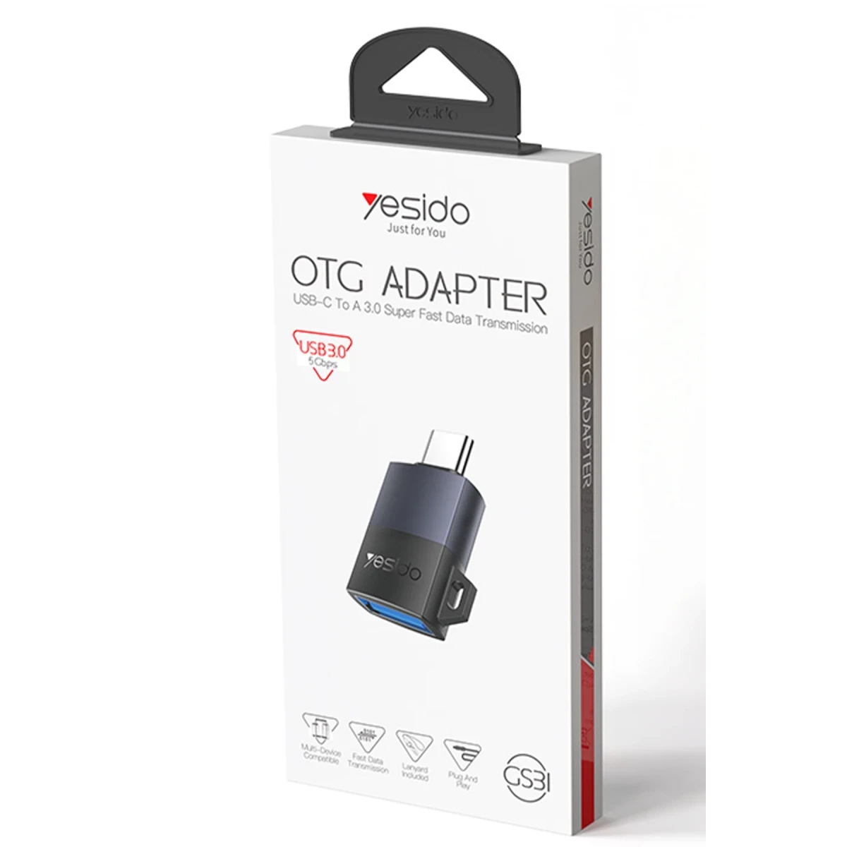 Yesido GS31 Type-C to USB 3.0 5 GB/S Data ve 18W Hızlı Şarj Destekli OTG Dönüştürücü - Siyah