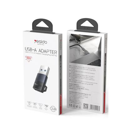 Yesido GS34 USB to Type-C 480 Mbps Data ve 18W Hızlı Şarj Destekli OTG Dönüştürücü - Siyah