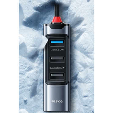 Yesido HB20 5in1 1 Adet USB 3.0 / 2 Adet Usb 2.0 / 1 Adet 100W Type-C Çıkışlı Usb ve Type-C Girişli Hub Dönüştürücü - Siyah