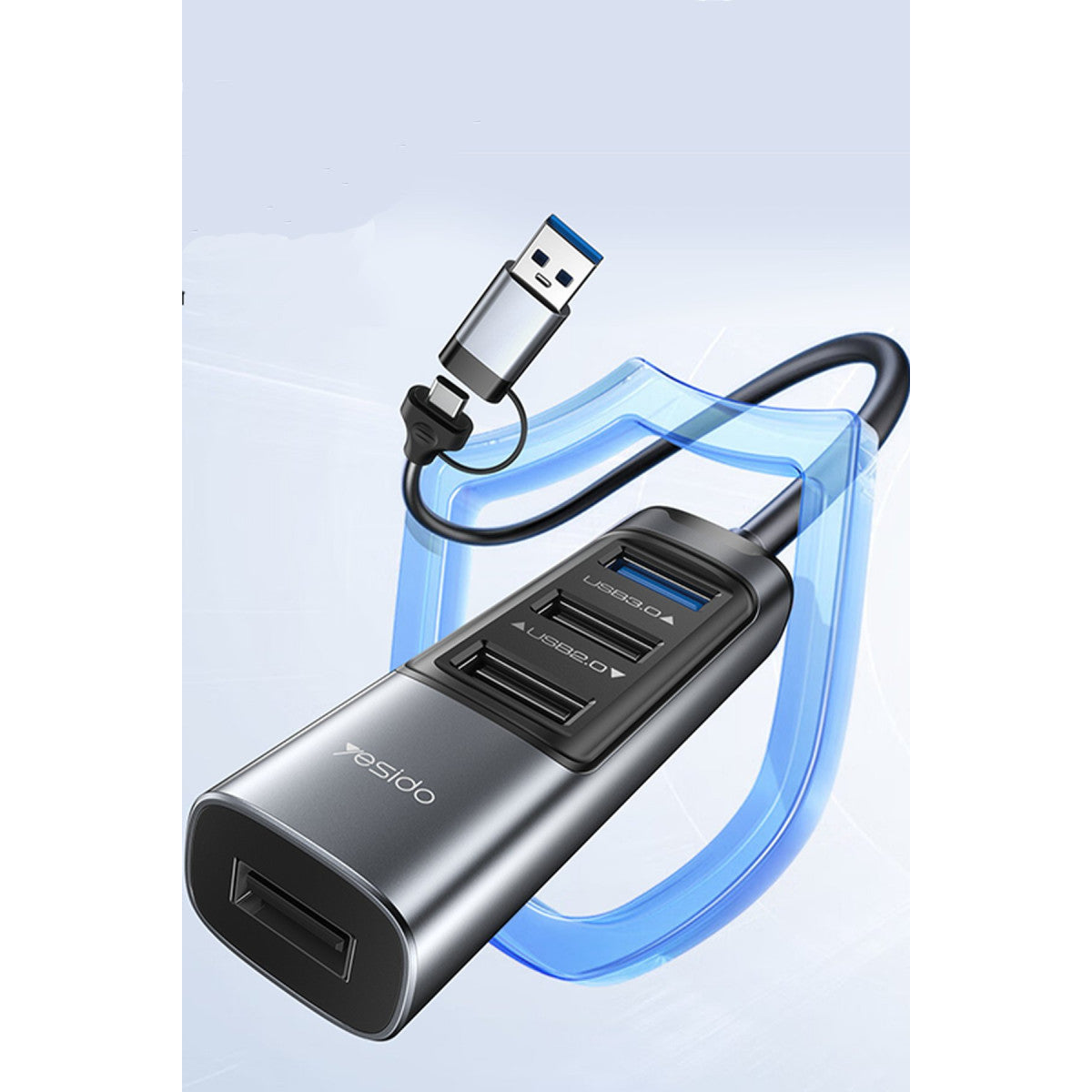 Yesido HB20 5in1 1 Adet USB 3.0 / 2 Adet Usb 2.0 / 1 Adet 100W Type-C Çıkışlı Usb ve Type-C Girişli Hub Dönüştürücü