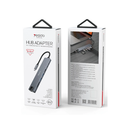 Yesido HB27 8in1 100W PD 1 GBPS Ethernet 4K Hub Dönüştürücü - Siyah