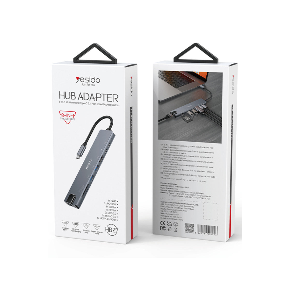 Yesido HB27 8in1 100W PD 1 GBPS Ethernet 4K Hub Dönüştürücü