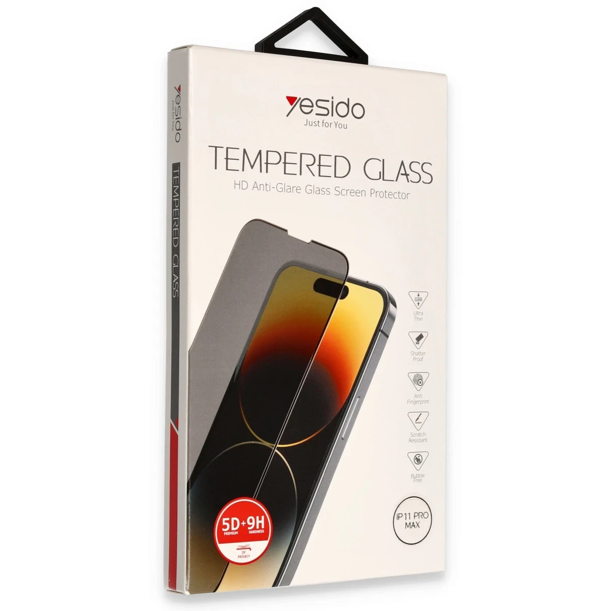 Yesido Apple iPhone 11 Pro Max TG13 5D Hayalet Cam Ekran Koruyucu - Siyah