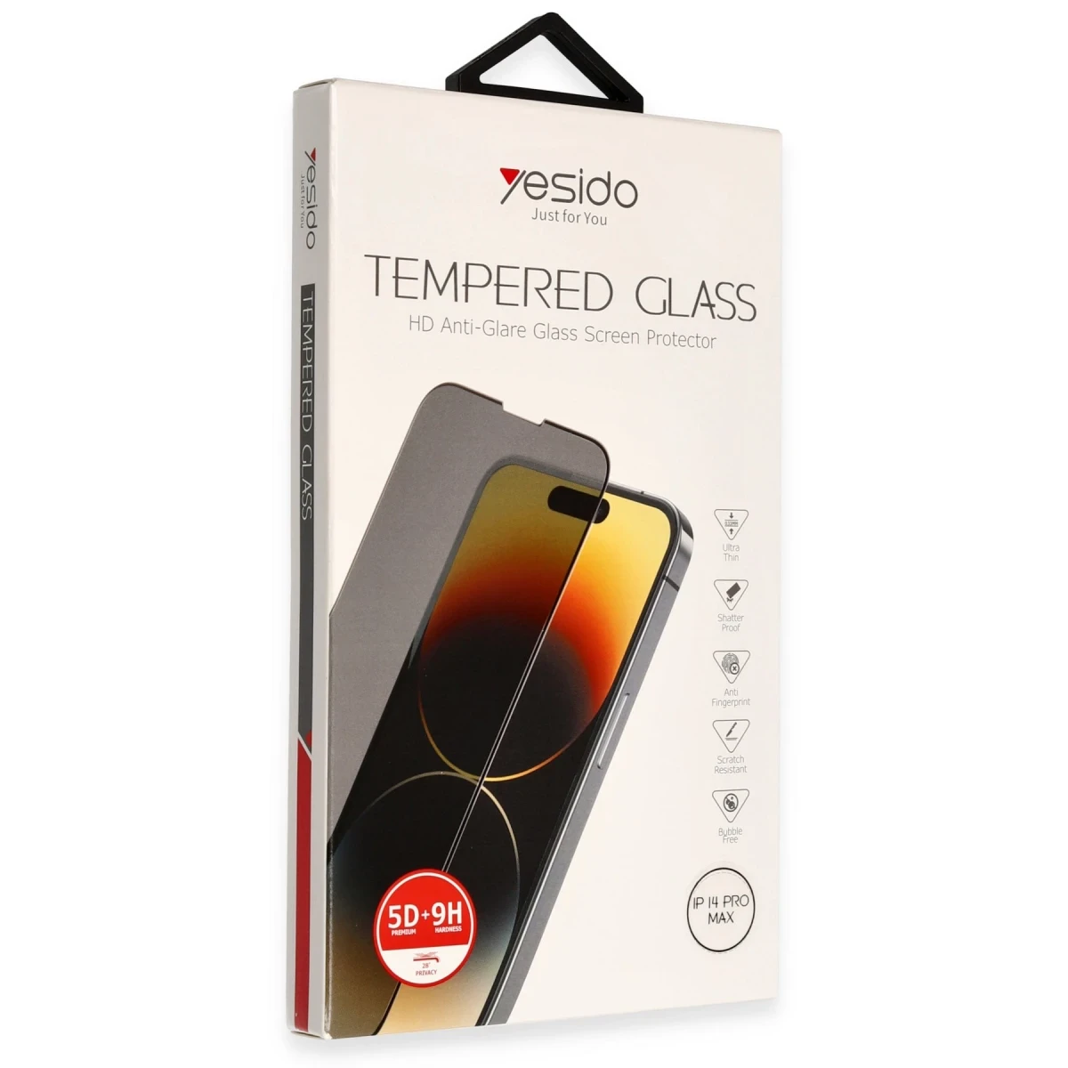 Yesido Apple iPhone 14 Pro Max TG13 5D Hayalet Cam Ekran Koruyucu - Siyah