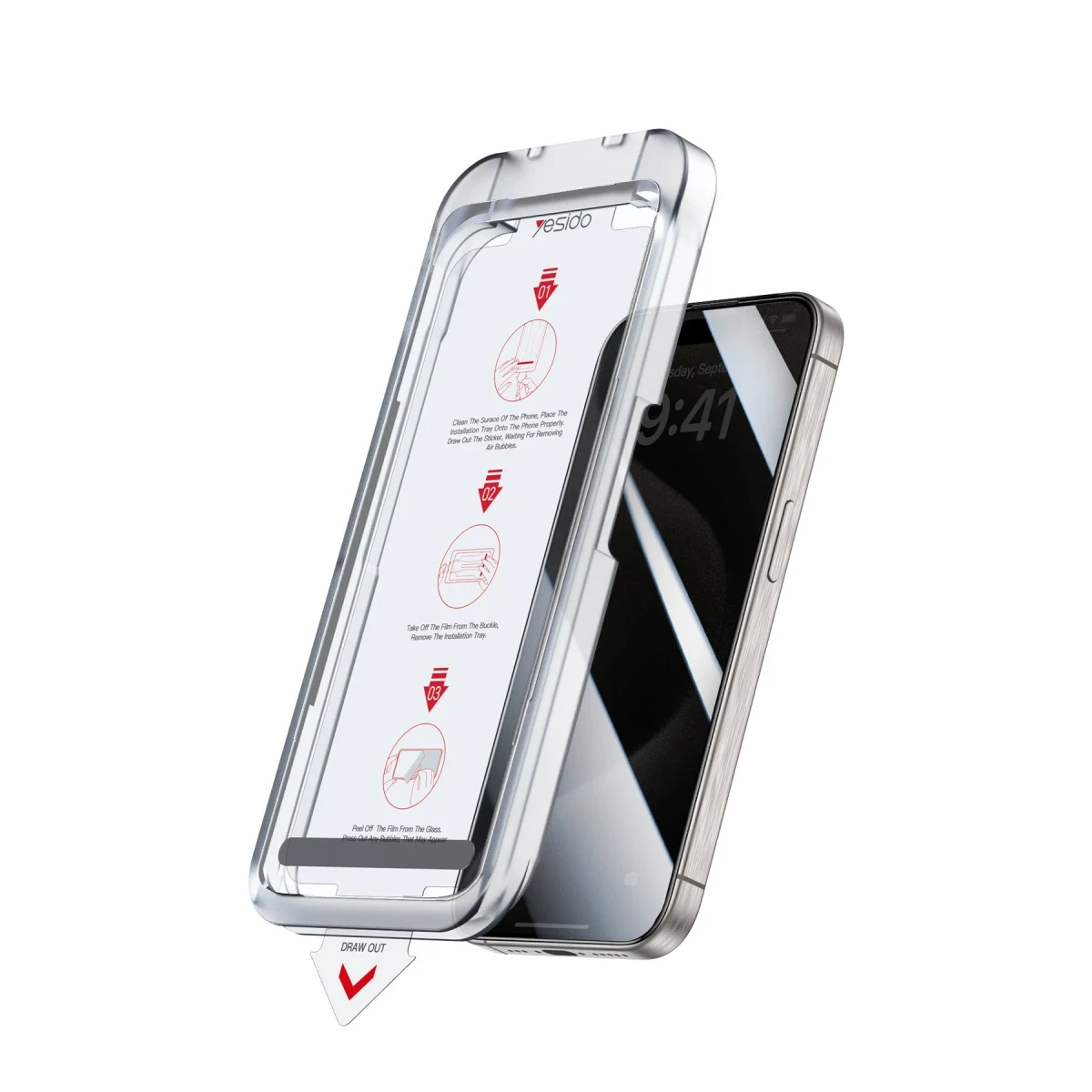 Yesido Apple iPhone 15 TG18 AutoKit Hayalet Cam Ekran Koruyucu - Siyah