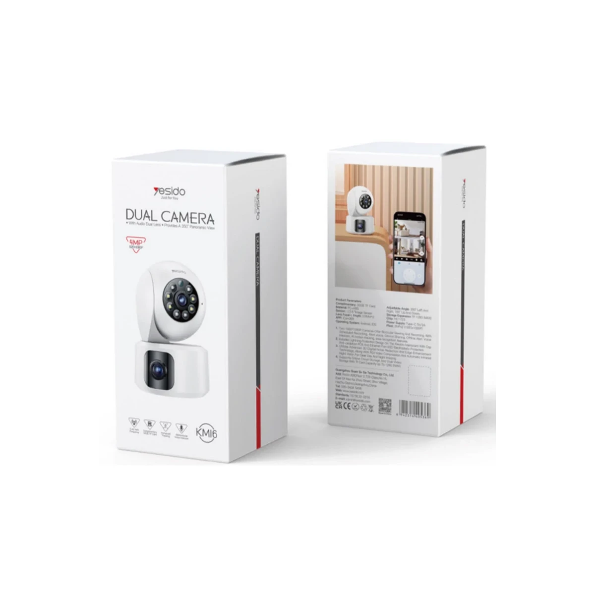 Yesido KM16 1080P 4MP Wifi 360 Gece Görüş Dual Kamera - Beyaz