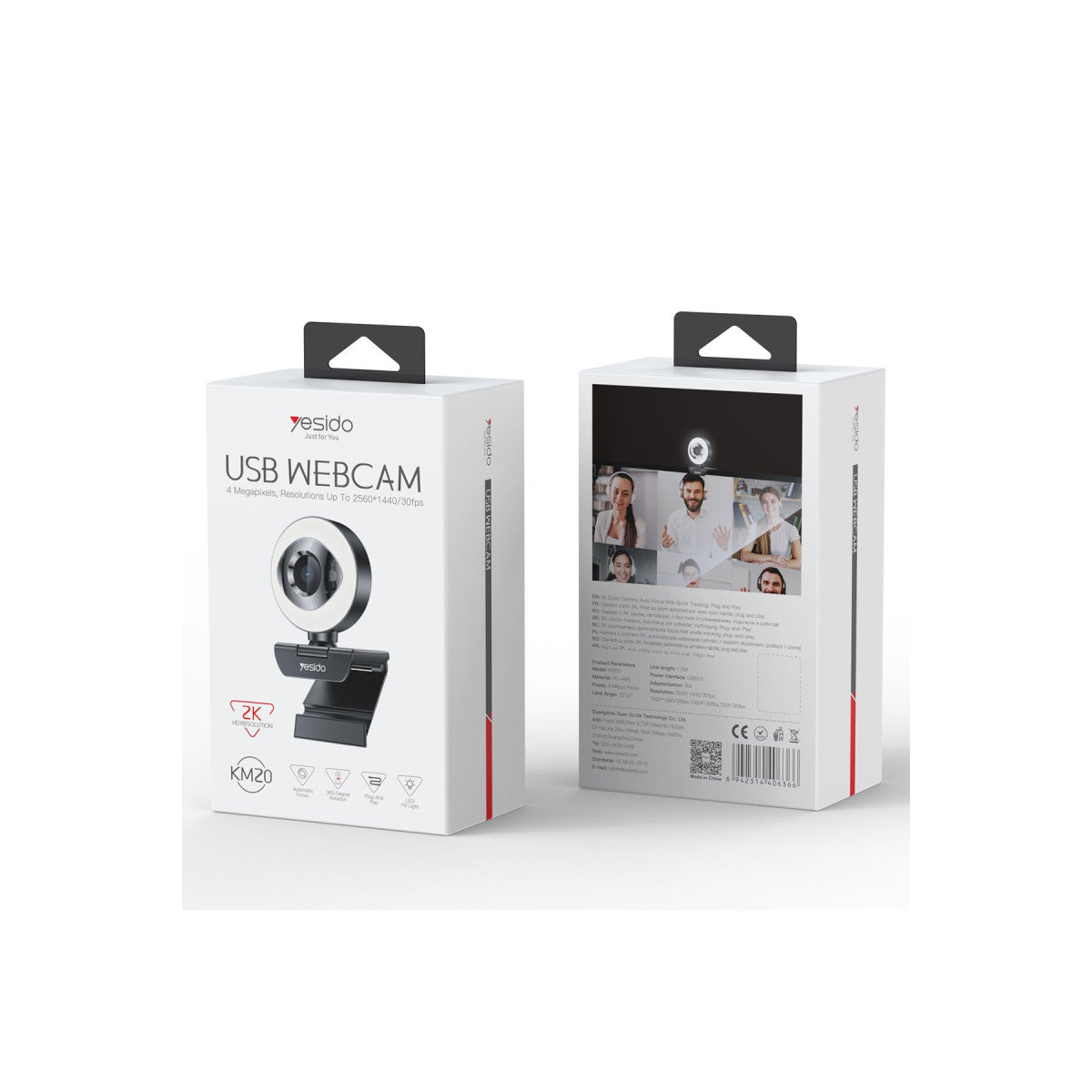 Yesido KM20 2K 4MP Led Aydınlatmalı USB Web Kamera