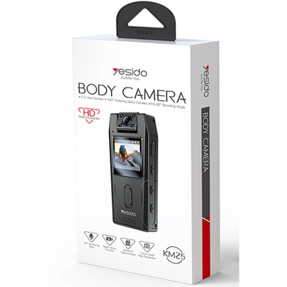 Yesido KM25 1.3inch Ekranlı 180 Derece Dönebilen 1080P Vücut Kamerası - Siyah