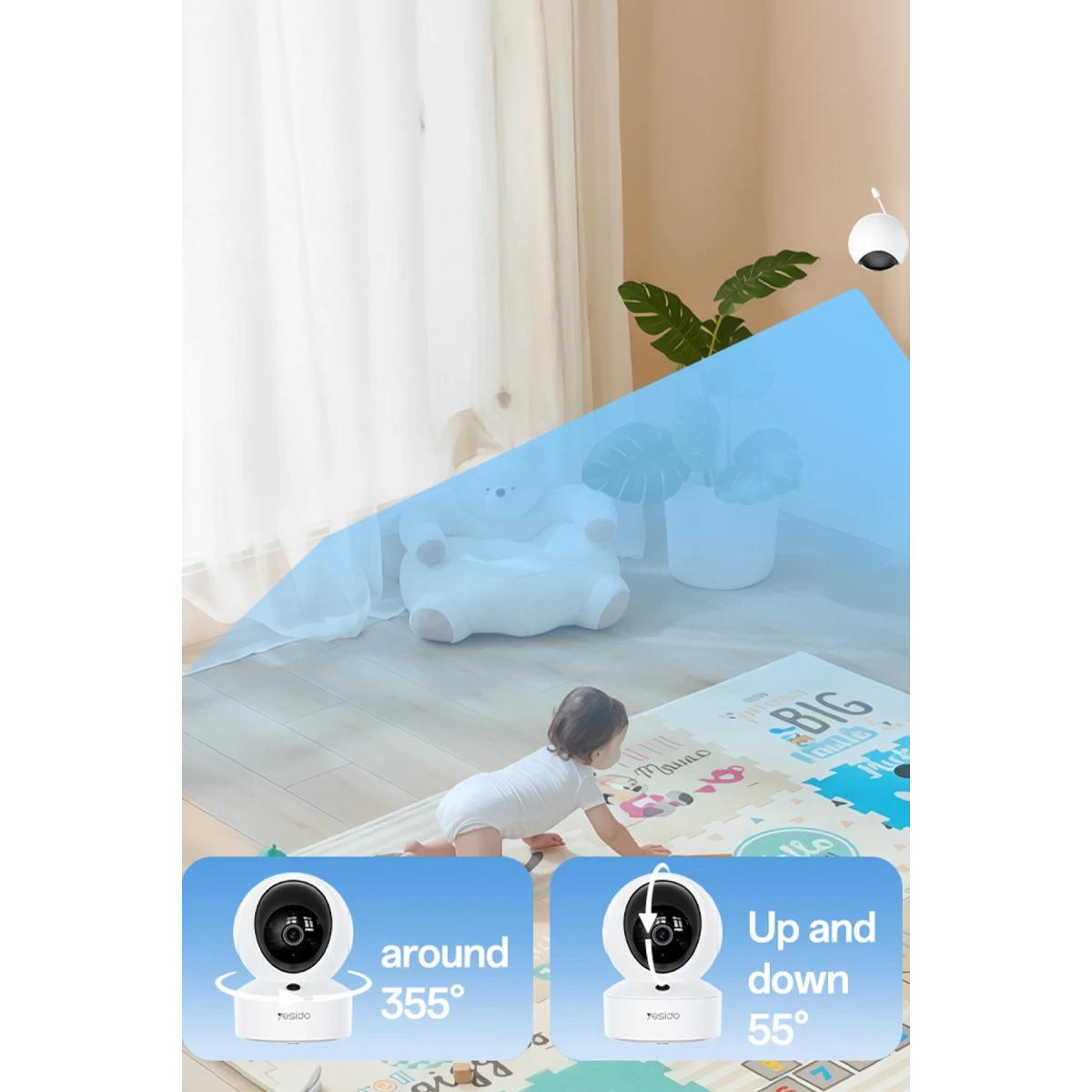 Yesido KM28 Ağlama Tespit ve Gece Görüş Özellikli 1080P Wifi Monitörlü Akıllı Bebek Takip Kamerası - Beyaz