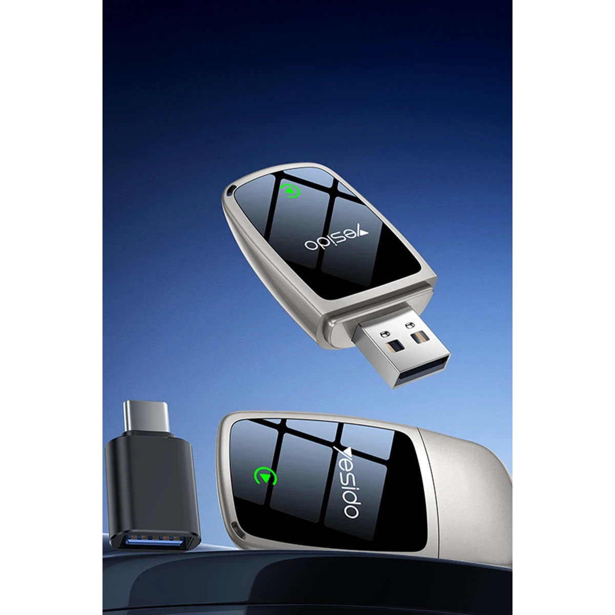 Yesido KM29 Wireless 2in1 Type-C ve USB Uyumlu Kablosuz CarPlay Adaptörü - Gold
