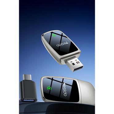 Yesido KM29 Wireless 2in1 Type-C ve USB Uyumlu Kablosuz CarPlay Adaptörü - Gold