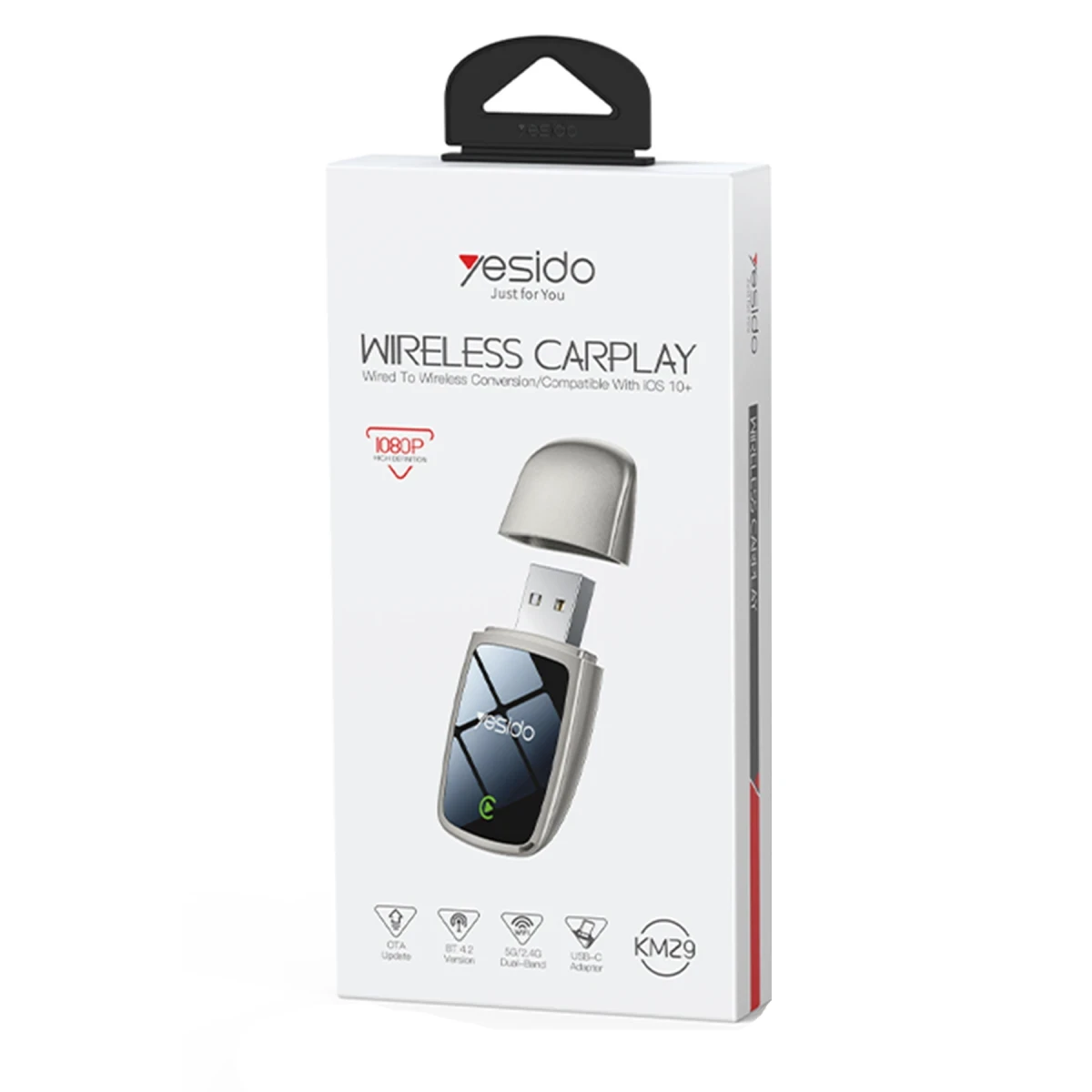 Yesido KM29 Wireless 2in1 Type-C ve USB Uyumlu Kablosuz CarPlay Adaptörü - Gold