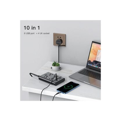 Yesido MC08 10in1 6 Adet Usb ve 4 Adet Priz Dönüştürücü 1.8M - Siyah
