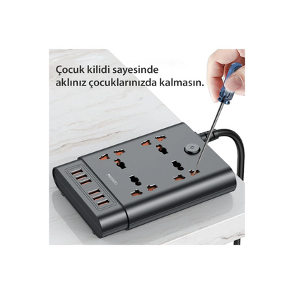 Yesido MC08 10in1 6 Adet Usb ve 4 Adet Priz Dönüştürücü 1.8M - Siyah