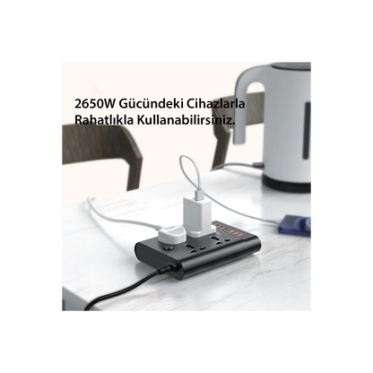 Yesido MC08 10in1 6 Adet Usb ve 4 Adet Priz Dönüştürücü 1.8M - Siyah