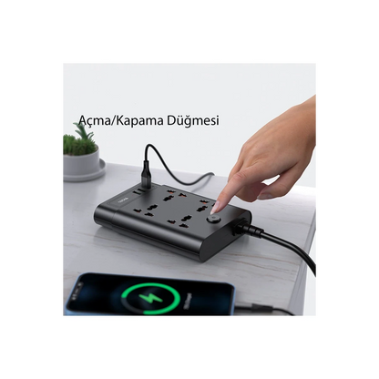 Yesido MC08 10in1 6 Adet Usb ve 4 Adet Priz Dönüştürücü 1.8M - Siyah