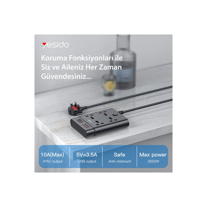 Yesido MC08 10in1 6 Adet Usb ve 4 Adet Priz Dönüştürücü 1.8M